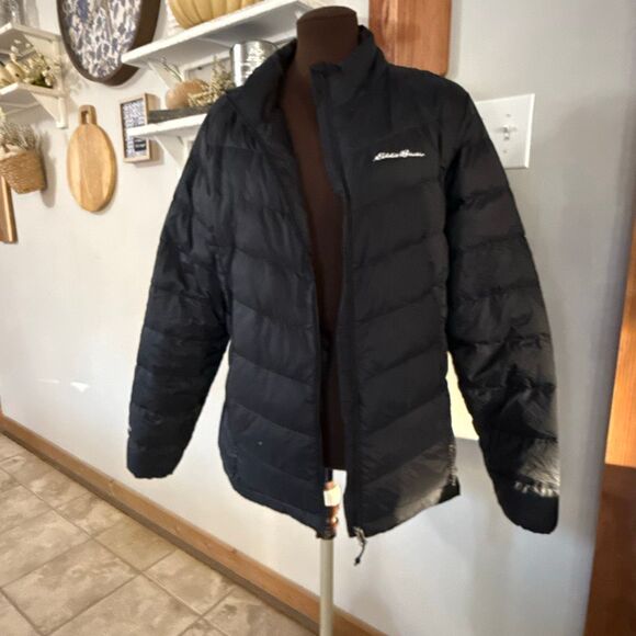 Eddie Bauer packable puffer jacket coat 650 down filled womens size large black - Picture 1 of 8